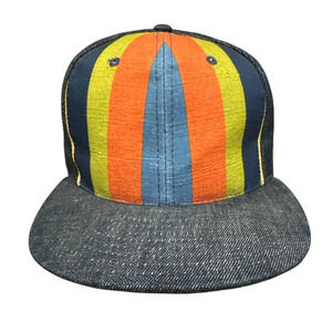 Elm Company Denim Fitted Hat Multicolor Stripes Size 7 1/8 Vintage Streetwear Ca